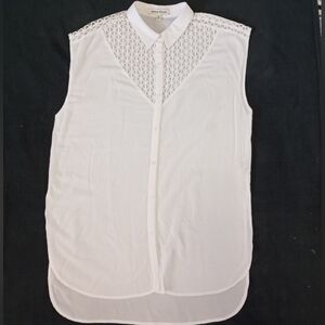 Jealous Tomato Women's White Sleeveless Lace Button Down Shirt Size M